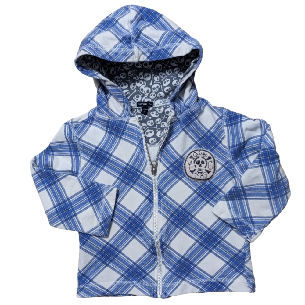 💥 Baby GAP Plaid & Skull Zip Up Hoodie 3T